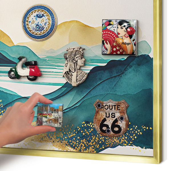 Magnetic board for magnets in a gold frame A peaceful view