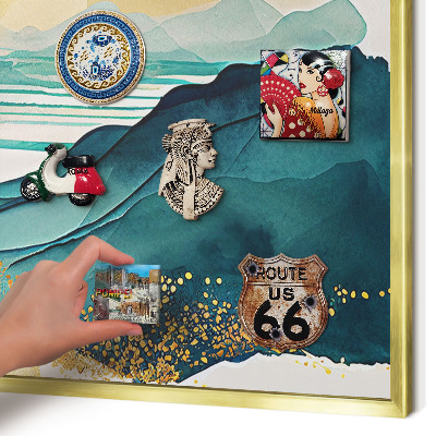 Magnetic board for magnets in a gold frame A peaceful view