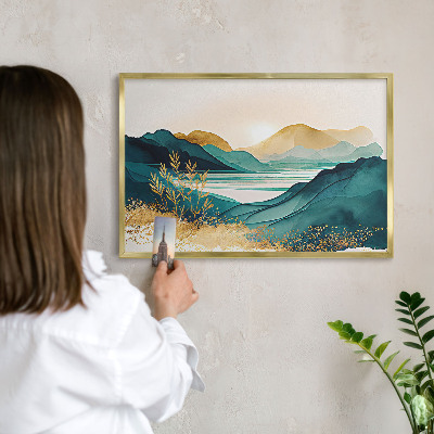 Magnetic board for magnets in a gold frame A peaceful view