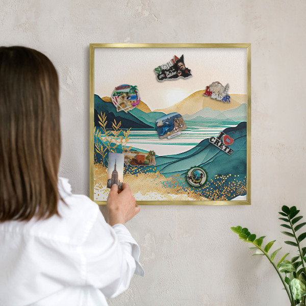 Magnetic board for magnets in a gold frame A peaceful view