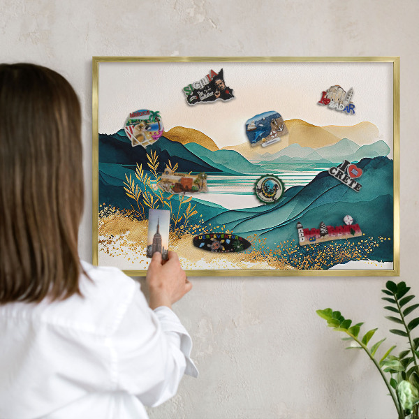 Magnetic board for magnets in a gold frame A peaceful view