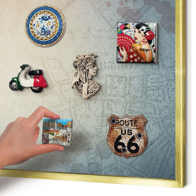 Metal magnet board with a gold frame Old map
