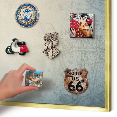 Metal magnet board with a gold frame Old map