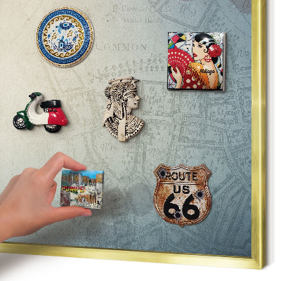 Metal magnet board with a gold frame Old map
