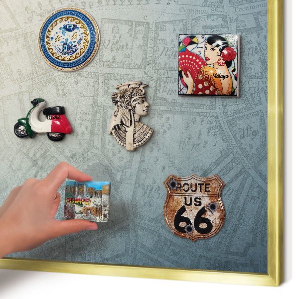 Metal magnet board with a gold frame Old map