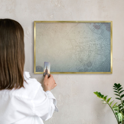 Metal magnet board with a gold frame Old map