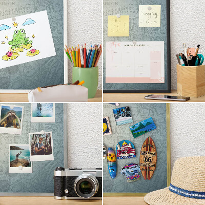Metal magnet board with a gold frame Old map