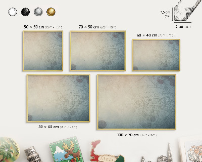 Metal magnet board with a gold frame Old map