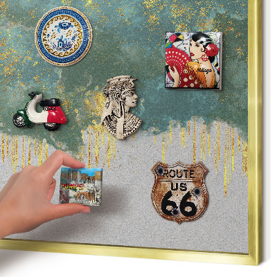 Magnetic board for magnets in a gold frame Turquoise abstraction