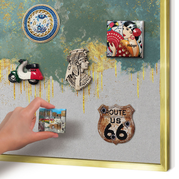 Magnetic board for magnets in a gold frame Turquoise abstraction