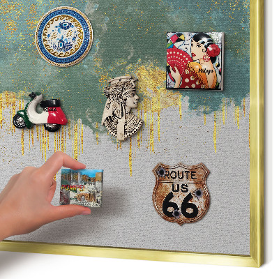 Magnetic board for magnets in a gold frame Turquoise abstraction