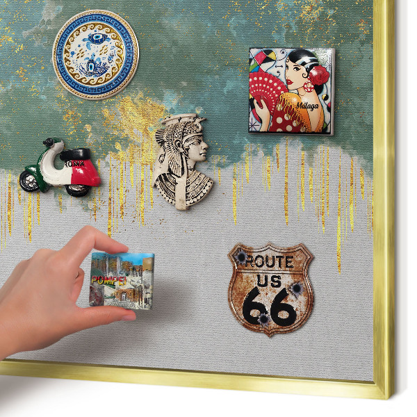 Magnetic board for magnets in a gold frame Turquoise abstraction