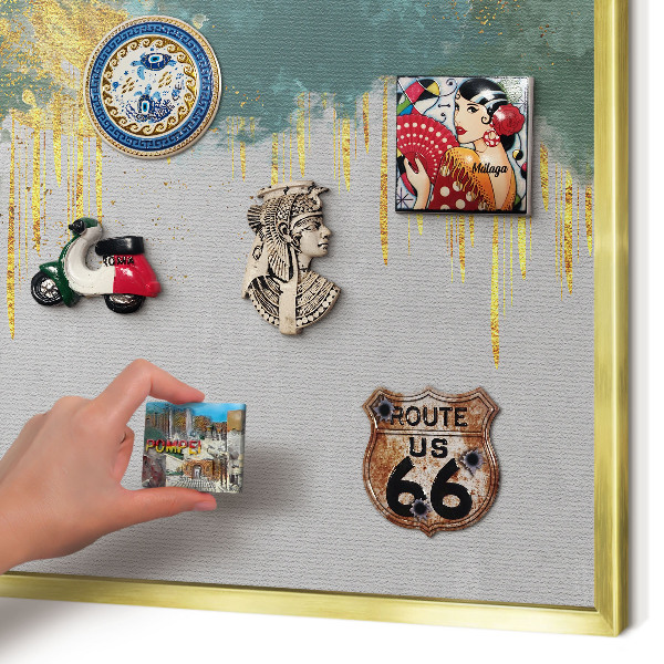 Magnetic board for magnets in a gold frame Turquoise abstraction