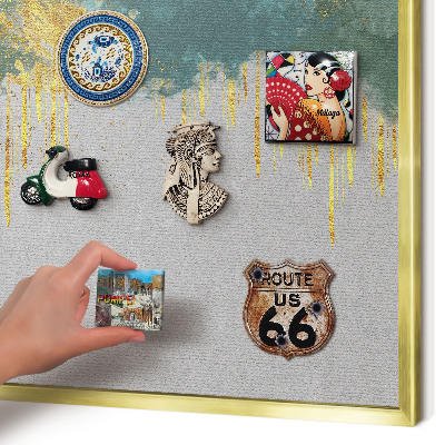 Magnetic board for magnets in a gold frame Turquoise abstraction