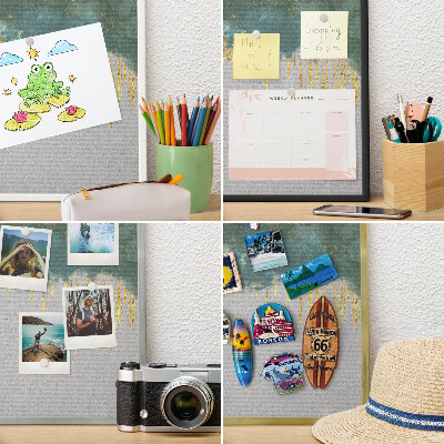 Magnetic board for magnets in a gold frame Turquoise abstraction