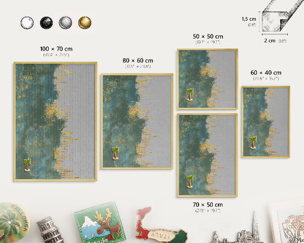 Magnetic board for magnets in a gold frame Turquoise abstraction