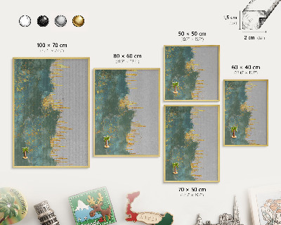 Magnetic board for magnets in a gold frame Turquoise abstraction