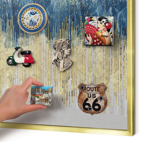 Metal magnet board with a gold frame Abstract forest