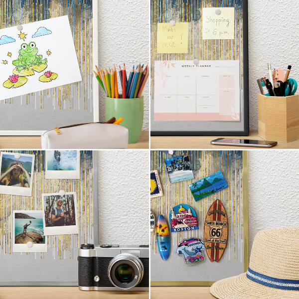 Metal magnet board with a gold frame Abstract forest