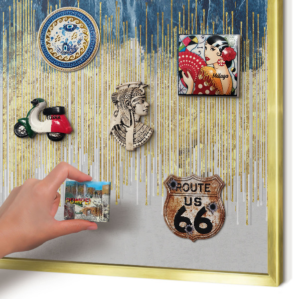 Metal magnet board with a gold frame Abstract forest