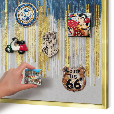 Metal magnet board with a gold frame Abstract forest