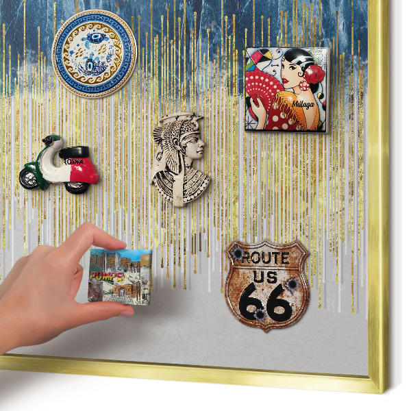 Metal magnet board with a gold frame Abstract forest