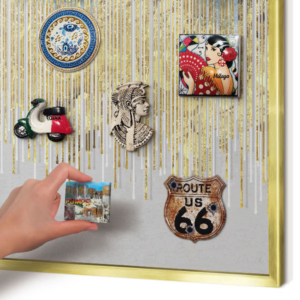 Metal magnet board with a gold frame Abstract forest