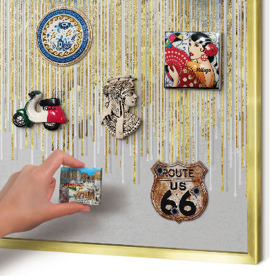 Metal magnet board with a gold frame Abstract forest