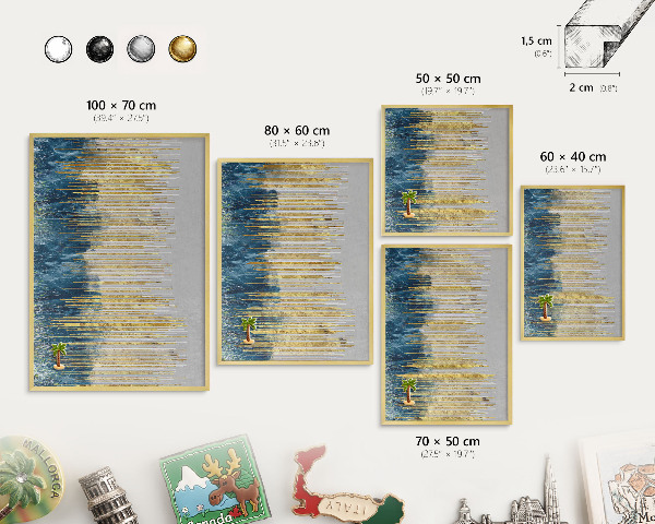 Metal magnet board with a gold frame Abstract forest