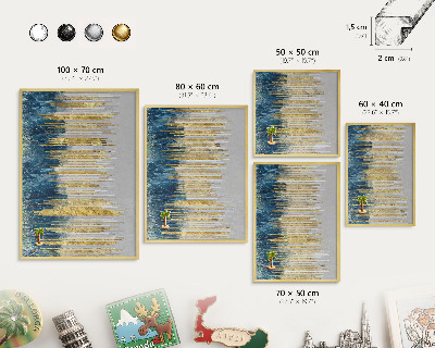 Metal magnet board with a gold frame Abstract forest