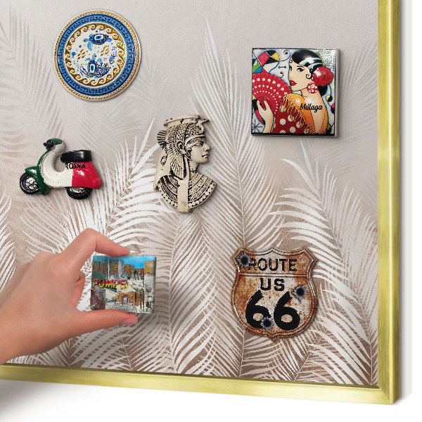 Metal magnet board with a gold frame Leaves nature