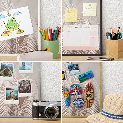 Metal magnet board with a gold frame Leaves nature