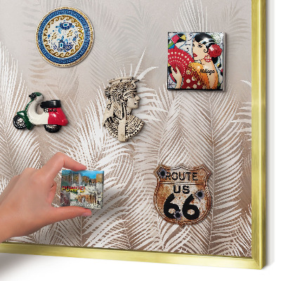 Metal magnet board with a gold frame Leaves nature