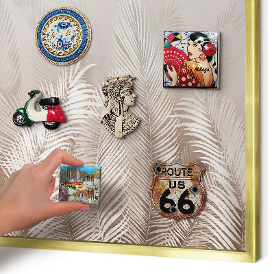 Metal magnet board with a gold frame Leaves nature