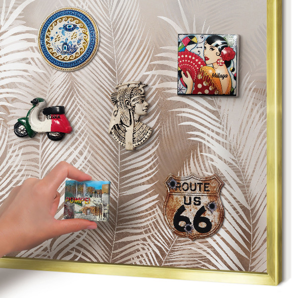 Metal magnet board with a gold frame Leaves nature