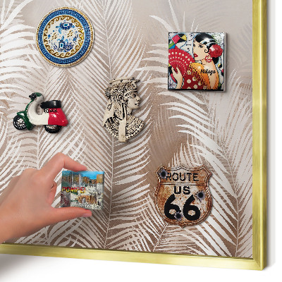 Metal magnet board with a gold frame Leaves nature