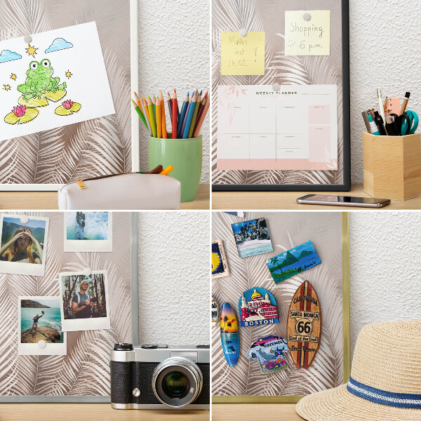 Metal magnet board with a gold frame Leaves nature