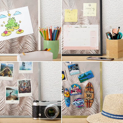 Metal magnet board with a gold frame Leaves nature