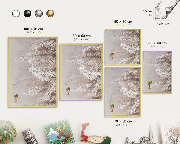 Metal magnet board with a gold frame Leaves nature