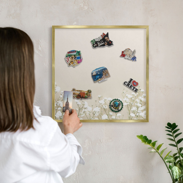 Metal magnet board with a gold frame Subtle nature