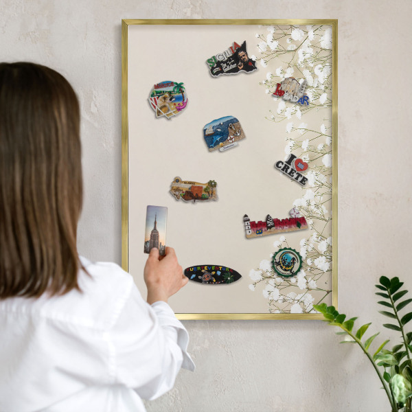 Metal magnet board with a gold frame Subtle nature