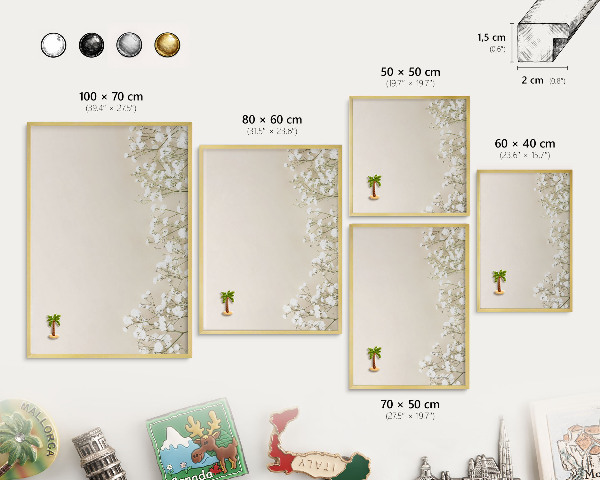 Metal magnet board with a gold frame Subtle nature