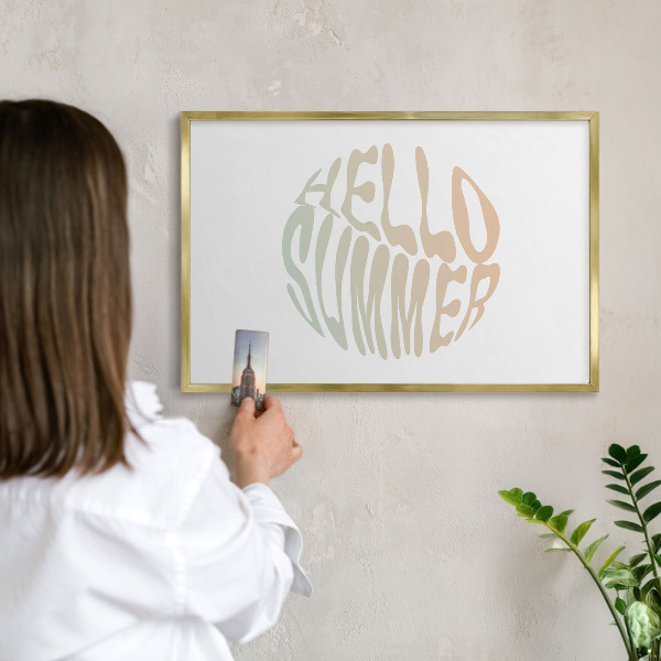 Magnetic board for magnets in a gold frame Hello summer