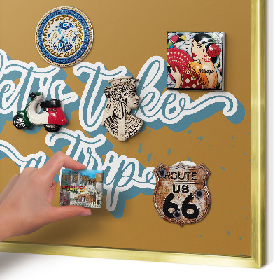 Metal magnet board with a gold frame Dream Trip