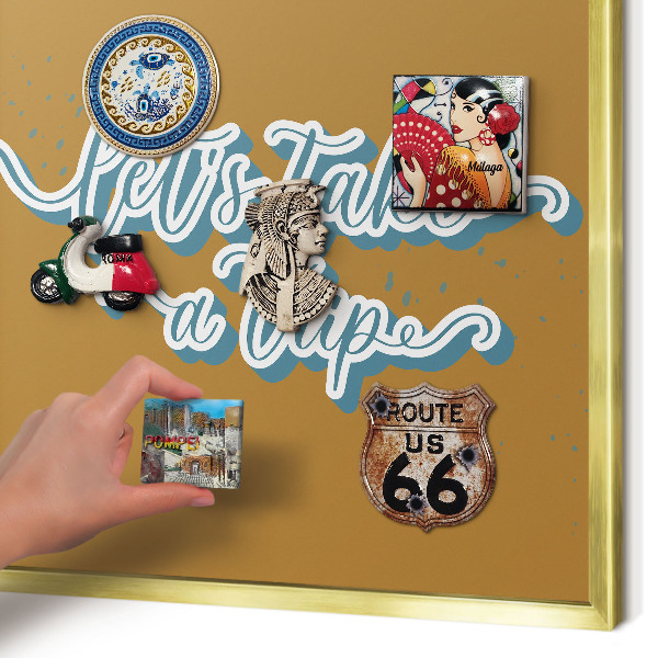 Metal magnet board with a gold frame Dream Trip