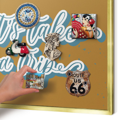 Metal magnet board with a gold frame Dream Trip
