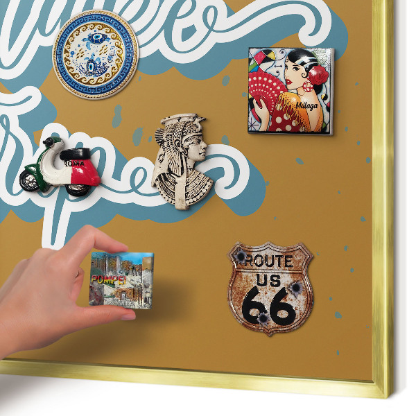 Metal magnet board with a gold frame Dream Trip