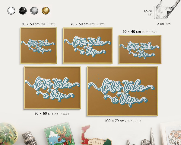 Metal magnet board with a gold frame Dream Trip