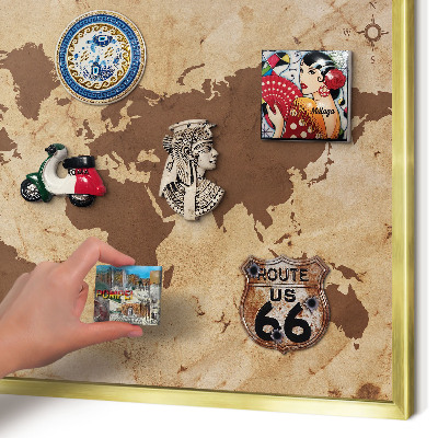 Magnetic board for magnets in a gold frame World map