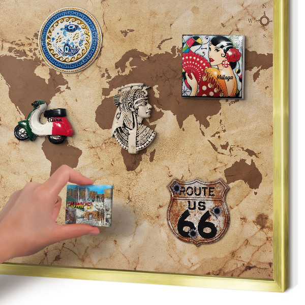 Magnetic board for magnets in a gold frame World map